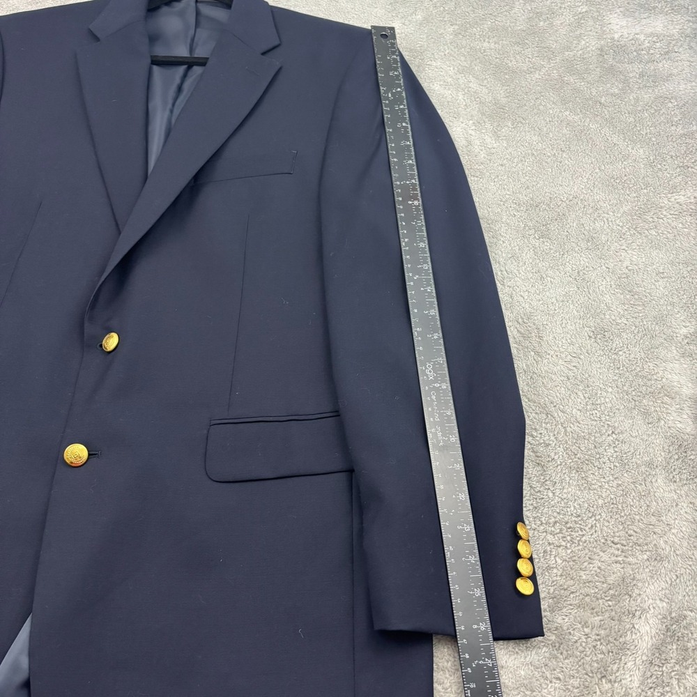Chaps 100% Wool Gold Button Blazer Mens 42L Navy Blue Single Breast Preppy Yacht - Picture 10 of 16